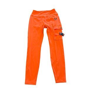 Firm Abs Women's High-Waisted Stretch Cargo Fitness Leggings Orange Size Medium